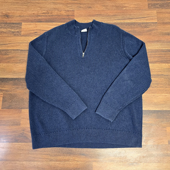 Pact XXL Sweater Pullover 1/4 Zip Heathered Blue Thick Chunky Ribbed Knit Heavy - Picture 1 of 15